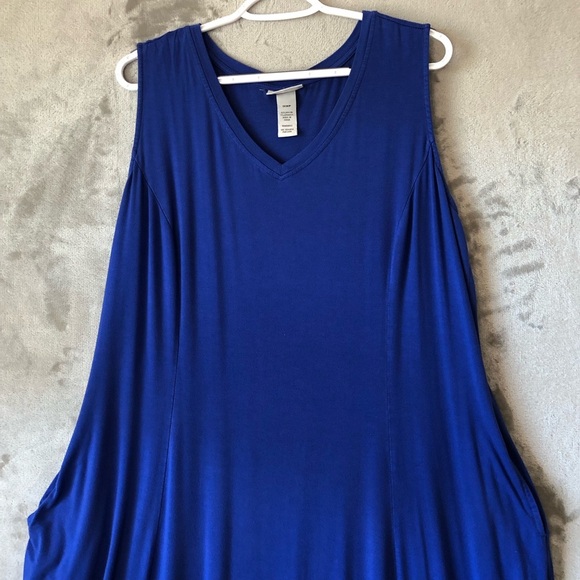 Catherines Women Maxi Dress size 1XWP Sleeveless V-Neck Blue Jersey knit Summer - Picture 3 of 16